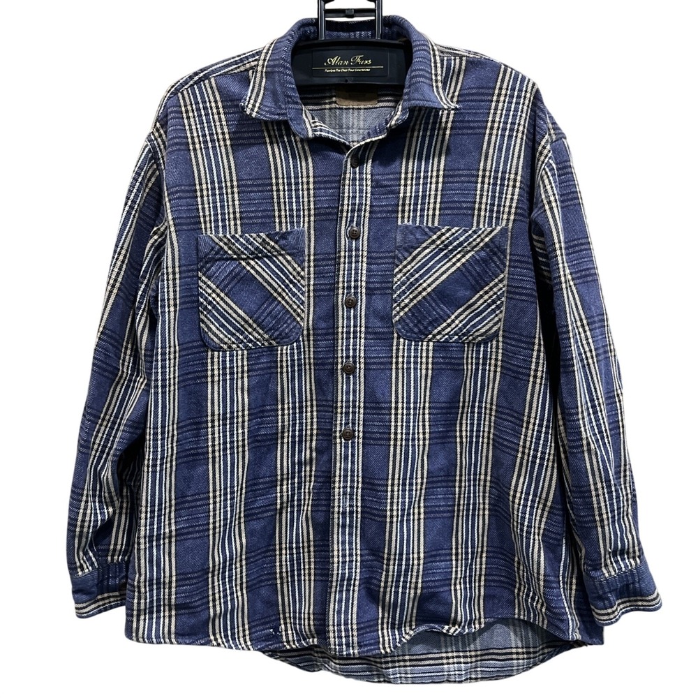 St Johns Bay Flannel Shirt Mens XL Blue Plaid Cotton Long Sleeve Workwear Grunge